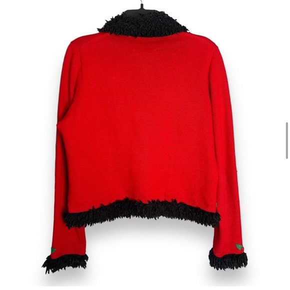 Michael Simon Womens Sz M Beaded Nutcracker Sweater Cardigan Black Fringe Trim - Picture 12 of 15